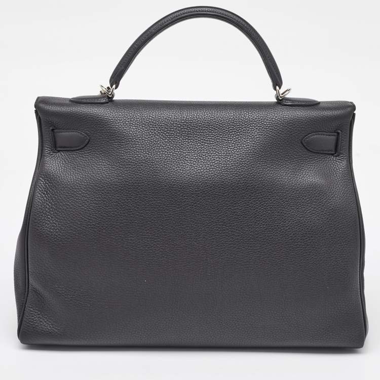 Pre Owned Hermes Black Togo Leather Palladium Finish Kelly Retourne 40 Bag