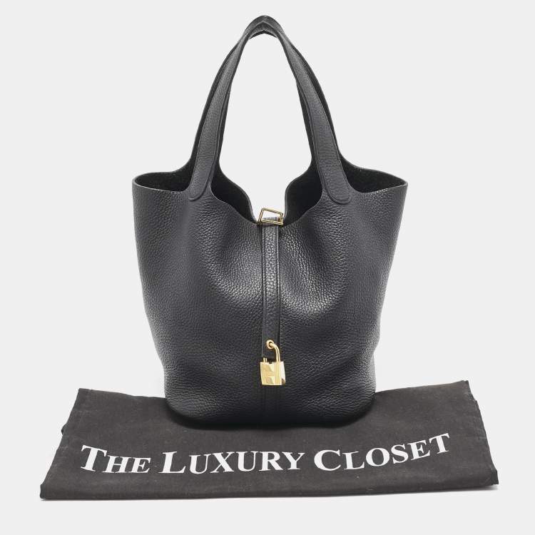 Pre Owned Hermes Noir Taurillon Clemence Leather Picotin Lock 22 Bag