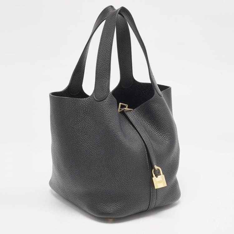 Pre Owned Hermes Noir Taurillon Clemence Leather Picotin Lock 22 Bag