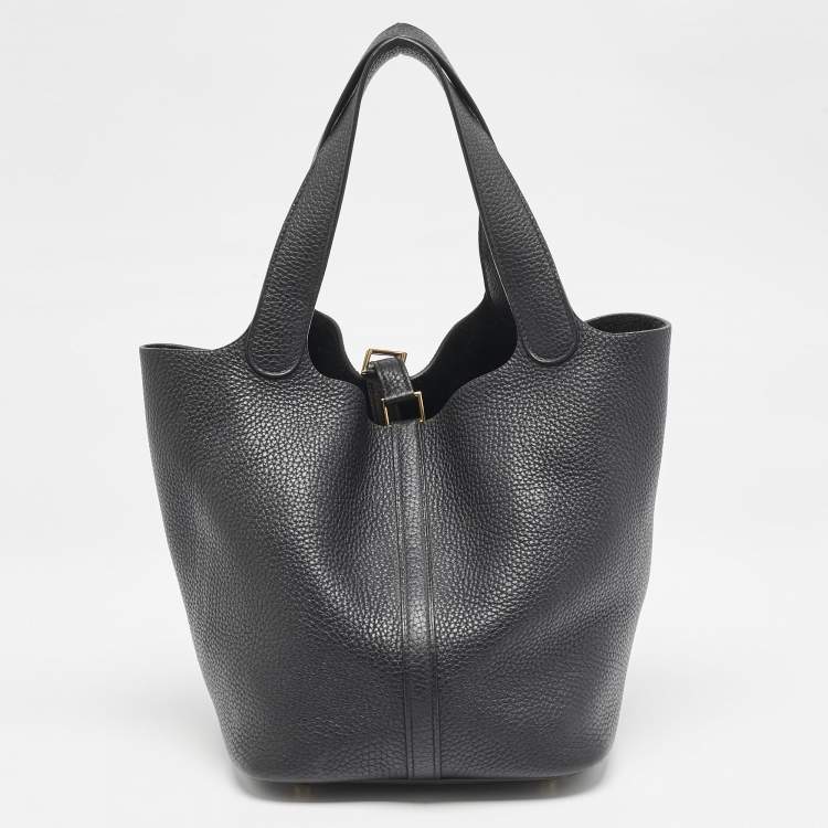 Pre Owned Hermes Noir Taurillon Clemence Leather Picotin Lock 22 Bag