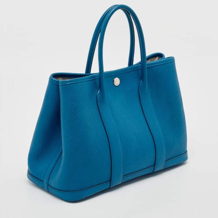 Pre Owned Hermes Bleu Zanzibar Negonda Leather Garden Party 30 Bag