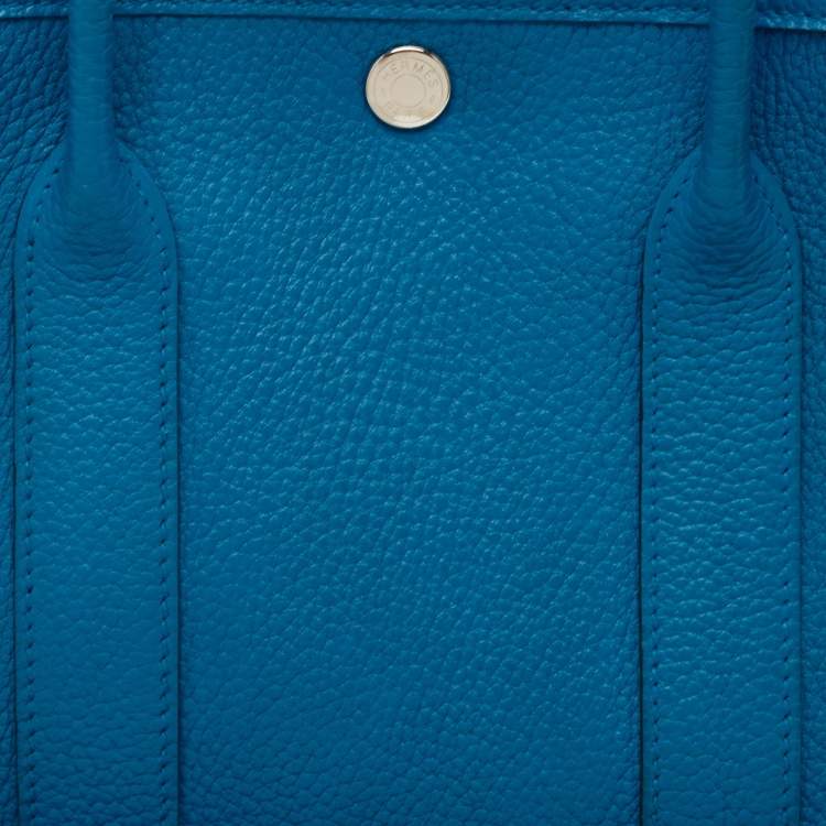 Pre Owned Hermes Bleu Zanzibar Negonda Leather Garden Party 30 Bag