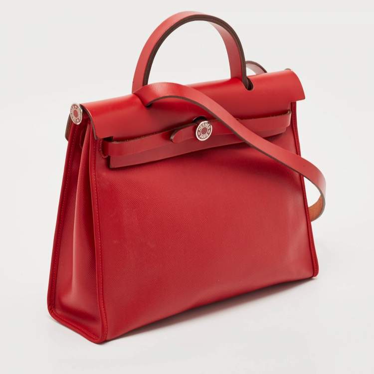 Pre Owned Hermes Rouge Piment/Ecru Toile H Berline and Vache Hunter Herbag Zip 31 Bag