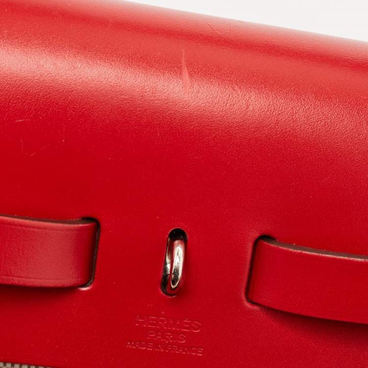 Pre Owned Hermes Rouge Piment/Ecru Toile H Berline and Vache Hunter Herbag Zip 31 Bag