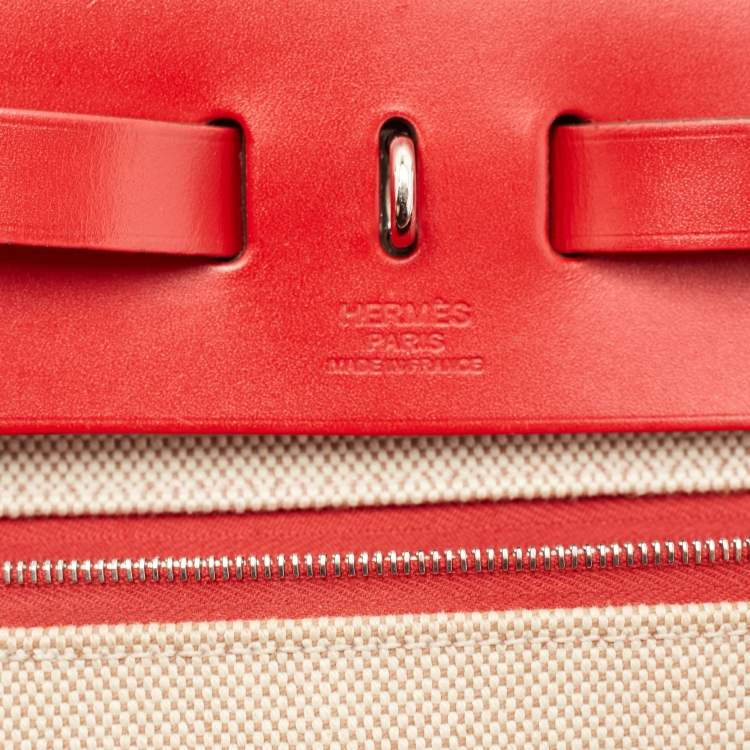 Pre Owned Hermes Rouge Piment/Ecru Toile H Berline and Vache Hunter Herbag Zip 31 Bag