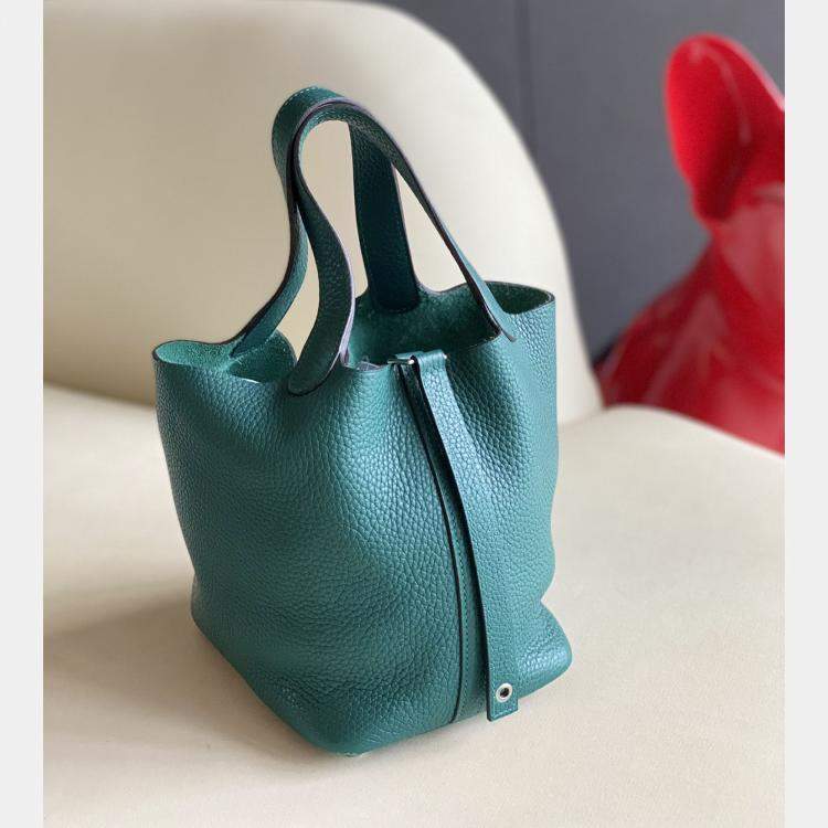 Pre Owned Hermes Green Palladium Hardware Picotin 18 Handbag