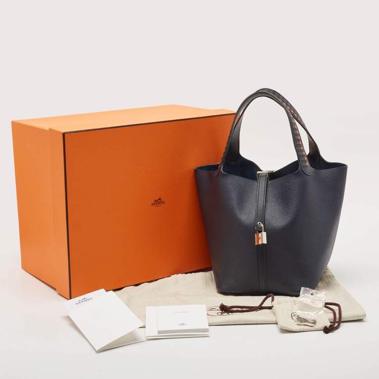 Pre Owned Hermes Bleu Indigo/Noir/Terre Battue Epsom Leather Picotin Lock Tressage 22 Bag