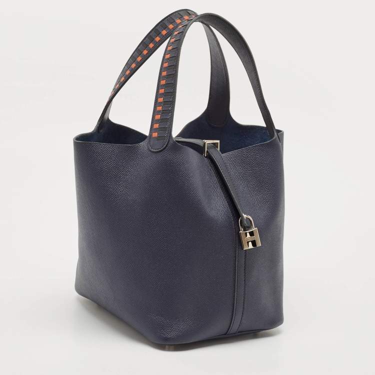 Pre Owned Hermes Bleu Indigo/Noir/Terre Battue Epsom Leather Picotin Lock Tressage 22 Bag