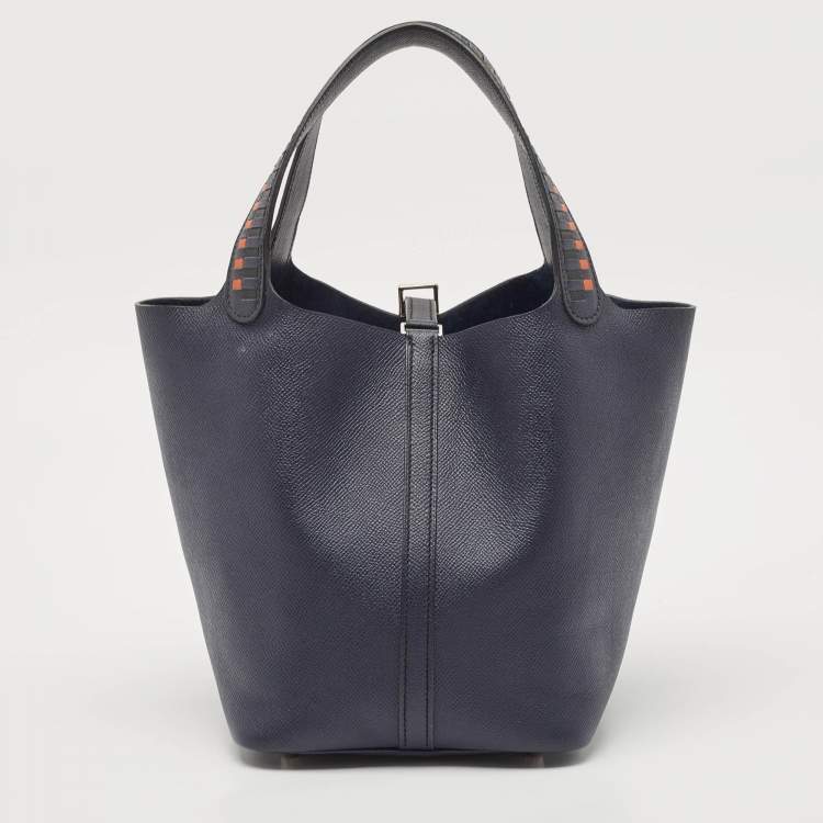 Pre Owned Hermes Bleu Indigo/Noir/Terre Battue Epsom Leather Picotin Lock Tressage 22 Bag