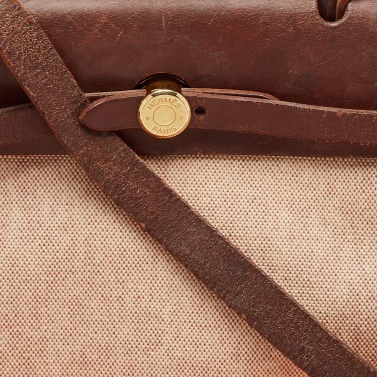 Pre Owned Hermès Marron Fonce Toile Canvas and Leather Herbag 31 Bag