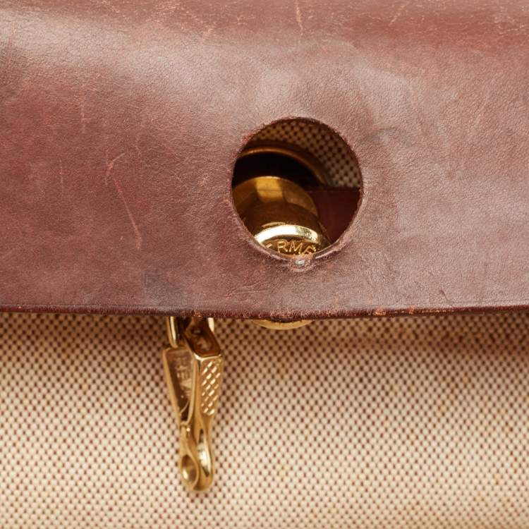Pre Owned Hermès Marron Fonce Toile Canvas and Leather Herbag 31 Bag