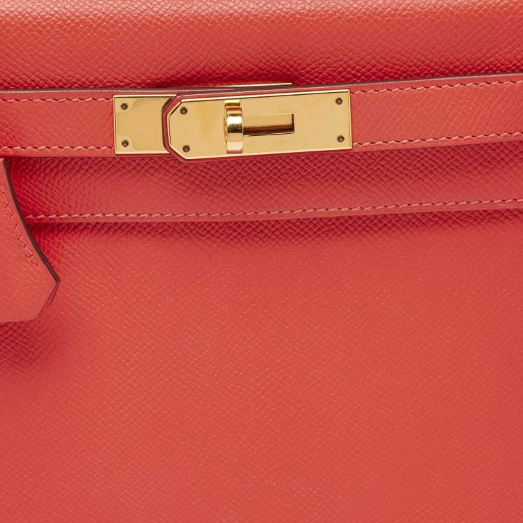 Pre Owned Hermes Rose Jaipur Epsom Leather Gold Finish Kelly Sellier 28 Bag