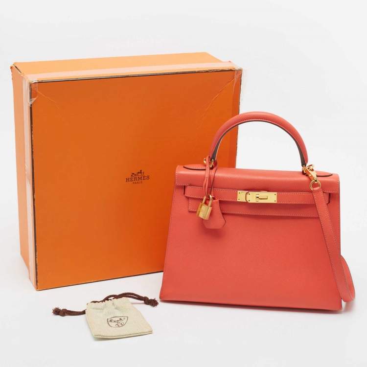 Pre Owned Hermes Rose Jaipur Epsom Leather Gold Finish Kelly Sellier 28 Bag