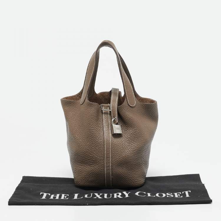 Pre Owned Hermes Taupe Taurillon Clemence Leather Picotin Lock 18 Bag