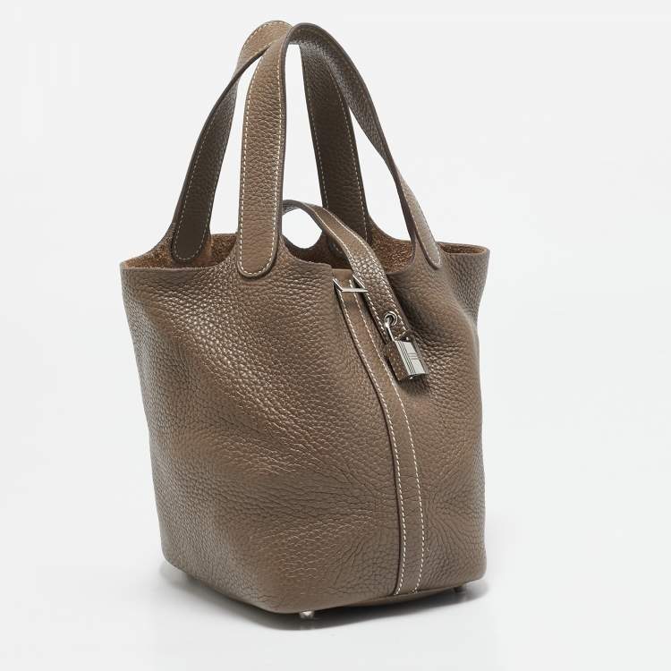 Pre Owned Hermes Taupe Taurillon Clemence Leather Picotin Lock 18 Bag