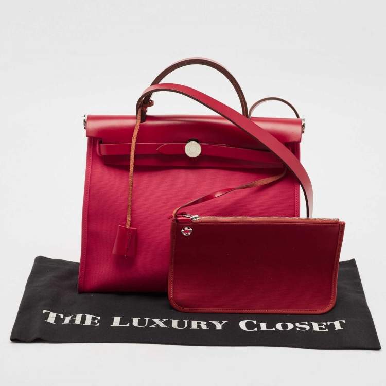 Pre Owned Hermes Rose Extreme/Rouge Venetian/Rouge Piment Toile Militaire and Vache Hunter Herbag 31 Bag