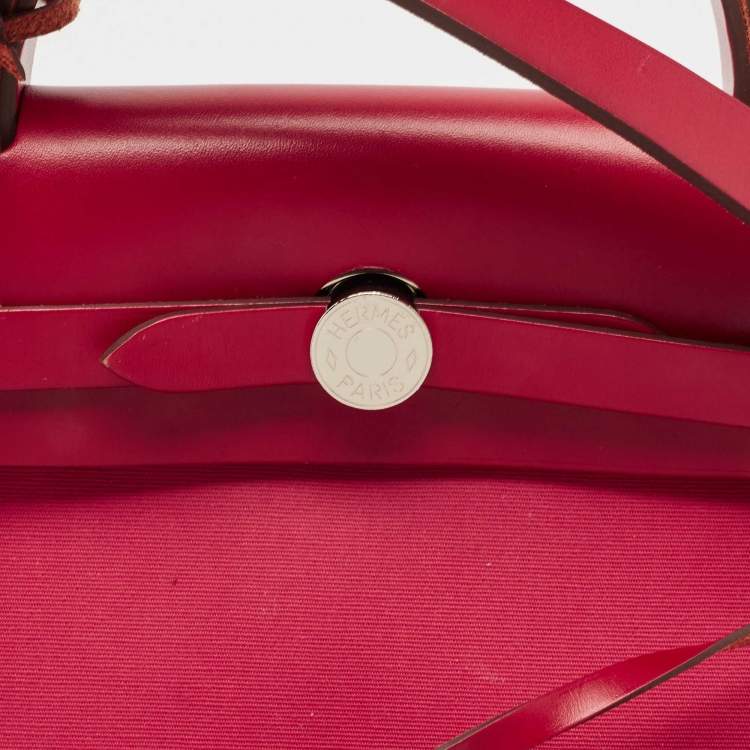 Pre Owned Hermes Rose Extreme/Rouge Venetian/Rouge Piment Toile Militaire and Vache Hunter Herbag 31 Bag