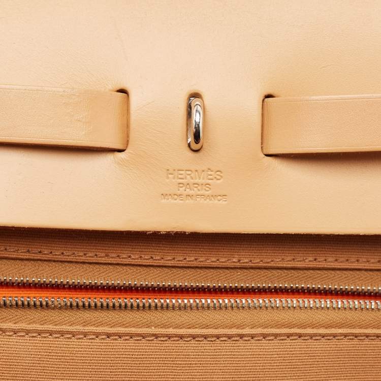 Pre Owned Hermes Dune/Naturel Sable/Orange Toile H and Vache Hunter Herbag Zip 31 Bag