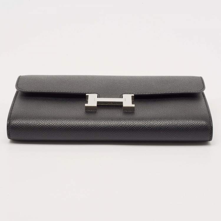 Pre Owned Hermes Noir Epsom Leather Constance To Go Wallet