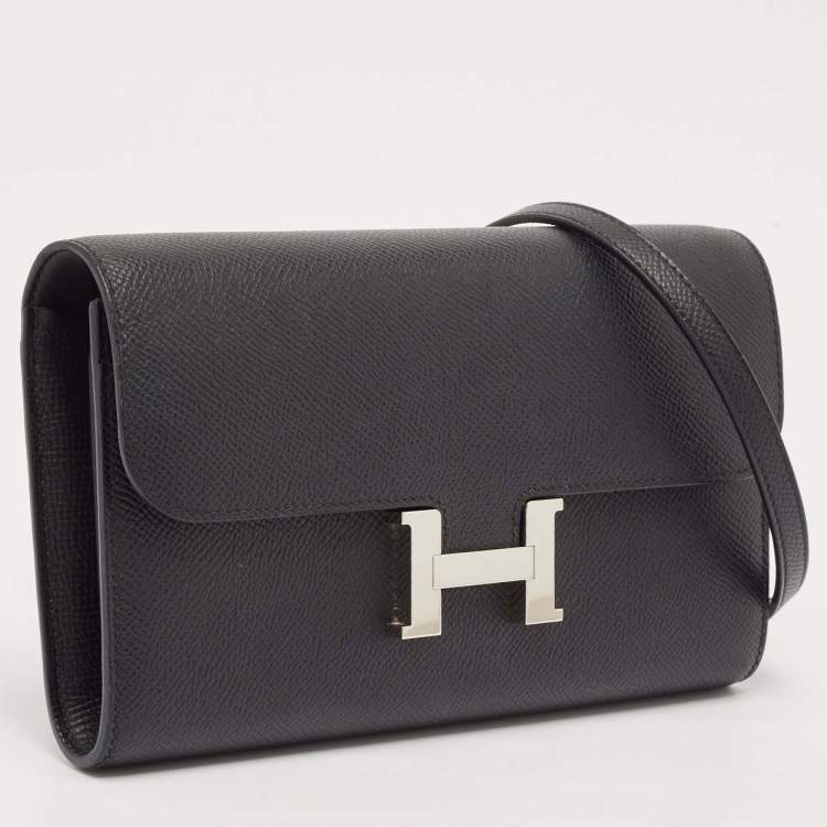 Pre Owned Hermes Noir Epsom Leather Constance To Go Wallet