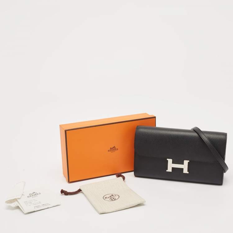 Pre Owned Hermes Noir Epsom Leather Constance To Go Wallet