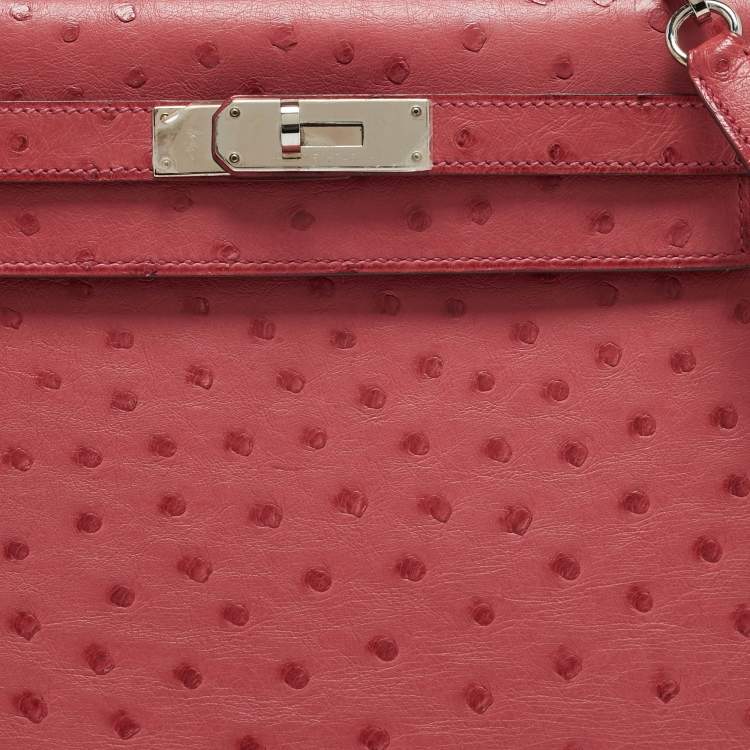 Pre Owned Hermes Bougainvillier Ostrich Palladium Finish Kelly Sellier 28 Bag