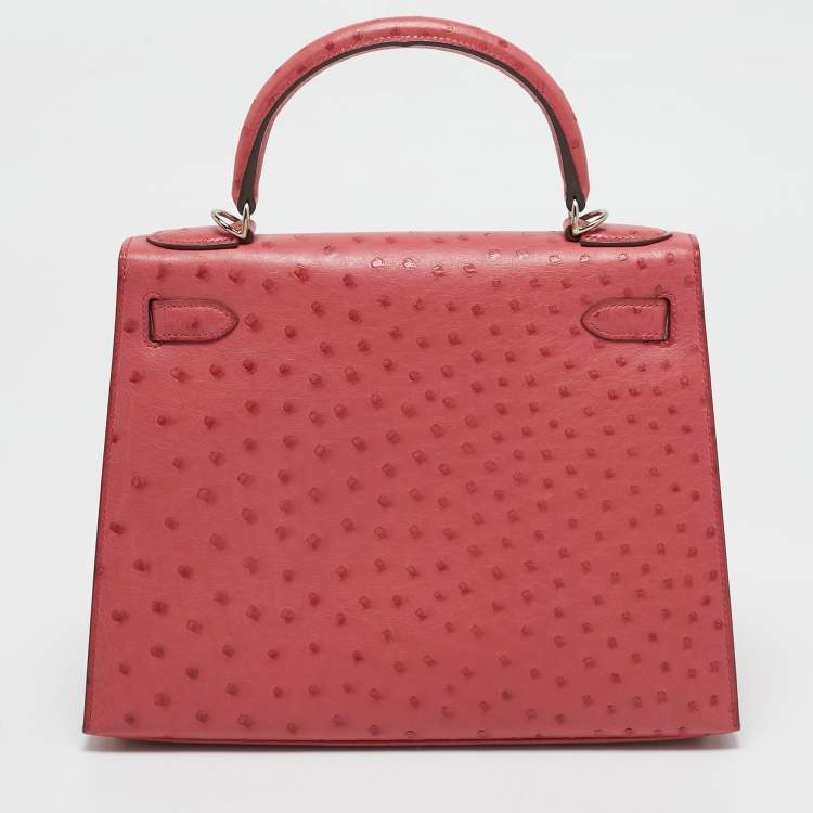 Pre Owned Hermes Bougainvillier Ostrich Palladium Finish Kelly Sellier 28 Bag