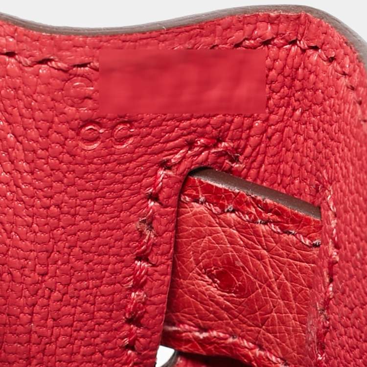 Pre Owned Hermes Bougainvillier Ostrich Palladium Finish Kelly Sellier 28 Bag