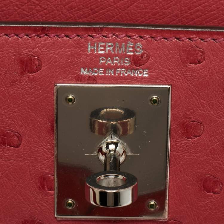 Pre Owned Hermes Bougainvillier Ostrich Palladium Finish Kelly Sellier 28 Bag