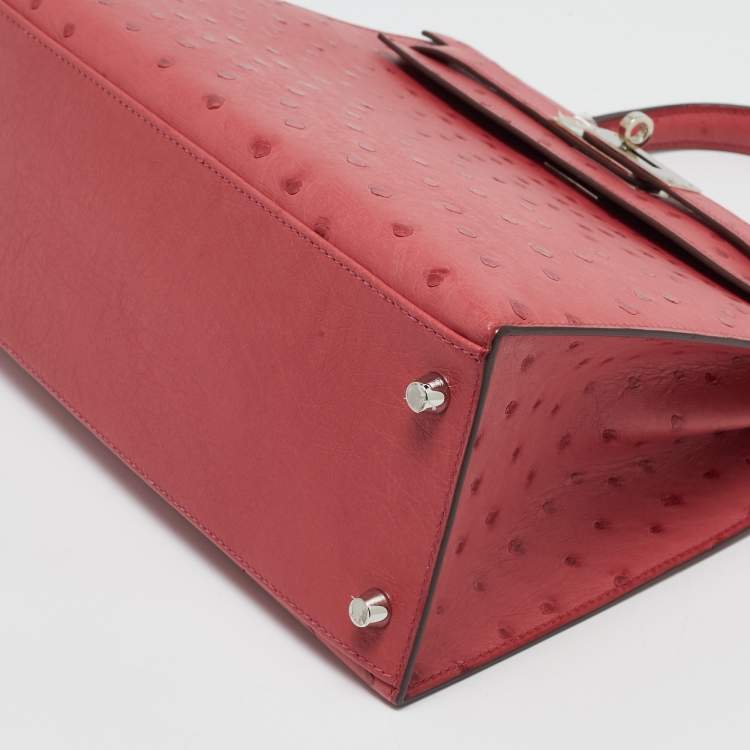 Pre Owned Hermes Bougainvillier Ostrich Palladium Finish Kelly Sellier 28 Bag