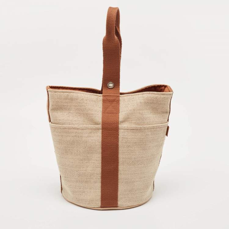 Pre Owned Hermes Natural/Brown Toile Saxo MM Bag