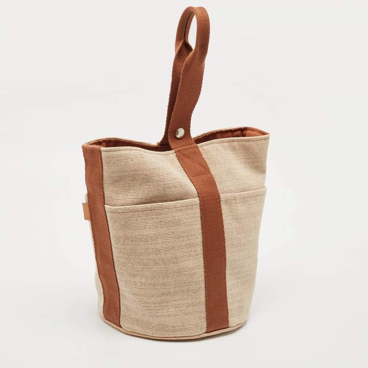 Pre Owned Hermes Natural/Brown Toile Saxo MM Bag