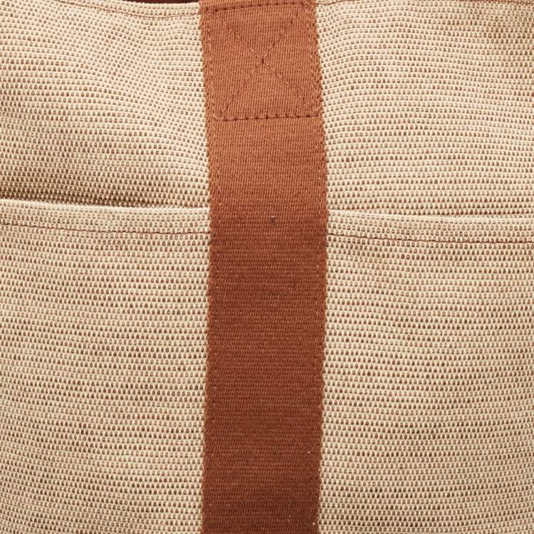 Pre Owned Hermes Natural/Brown Toile Saxo MM Bag