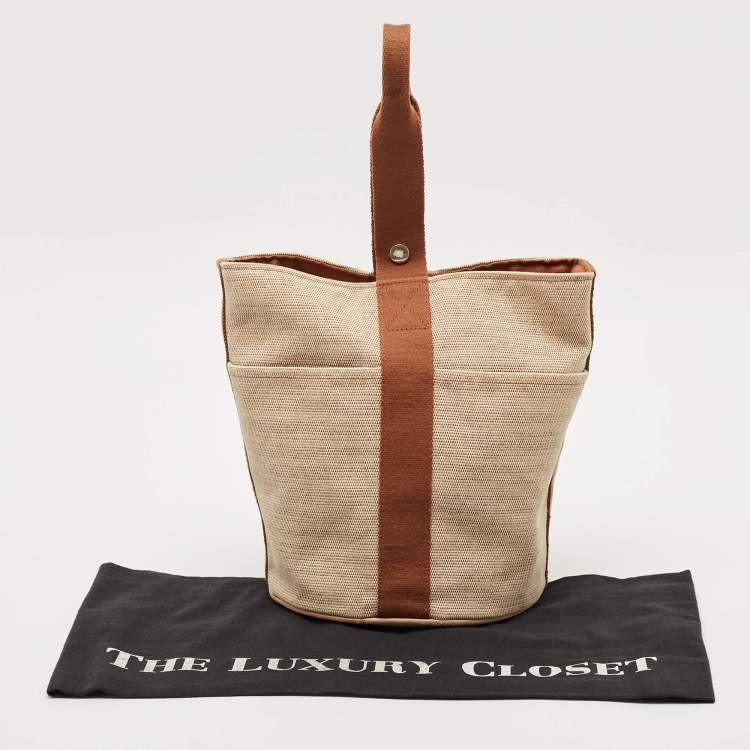 Pre Owned Hermes Natural/Brown Toile Saxo MM Bag