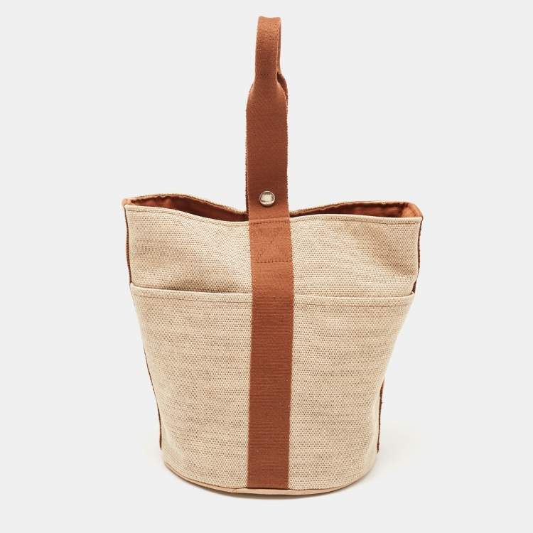 Pre Owned Hermes Natural/Brown Toile Saxo MM Bag