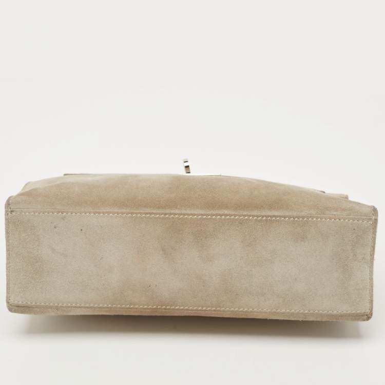 Pre Owned Hermes Gris Pale Doblis Palladium Finish Kelly Pochette