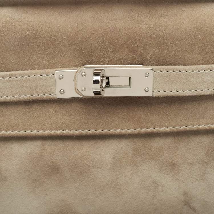 Pre Owned Hermes Gris Pale Doblis Palladium Finish Kelly Pochette