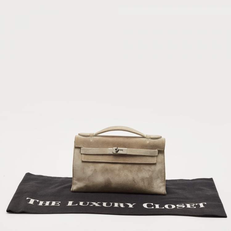 Pre Owned Hermes Gris Pale Doblis Palladium Finish Kelly Pochette