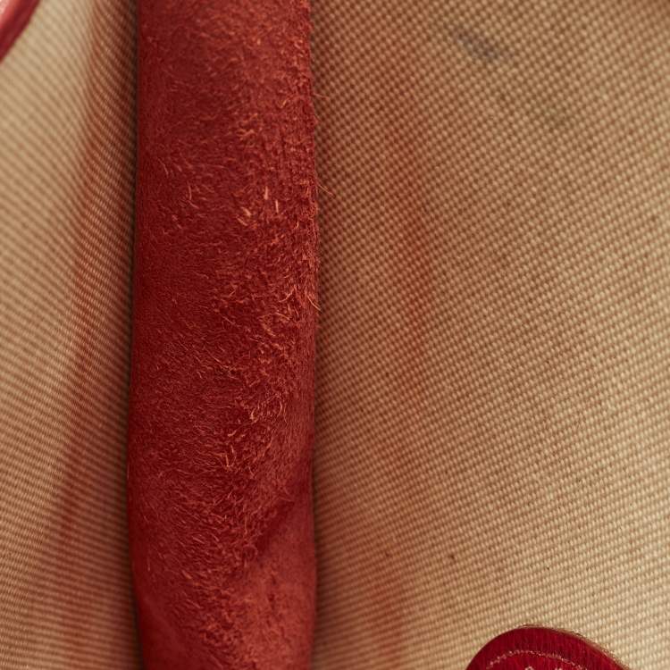 Pre Owned Hermes Evelyne I GM Ecru/Rouge Coated Canvas and Leather Shoulder Bag