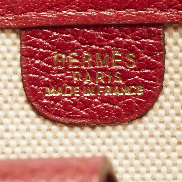 Pre Owned Hermes Evelyne I GM Ecru/Rouge Coated Canvas and Leather Shoulder Bag