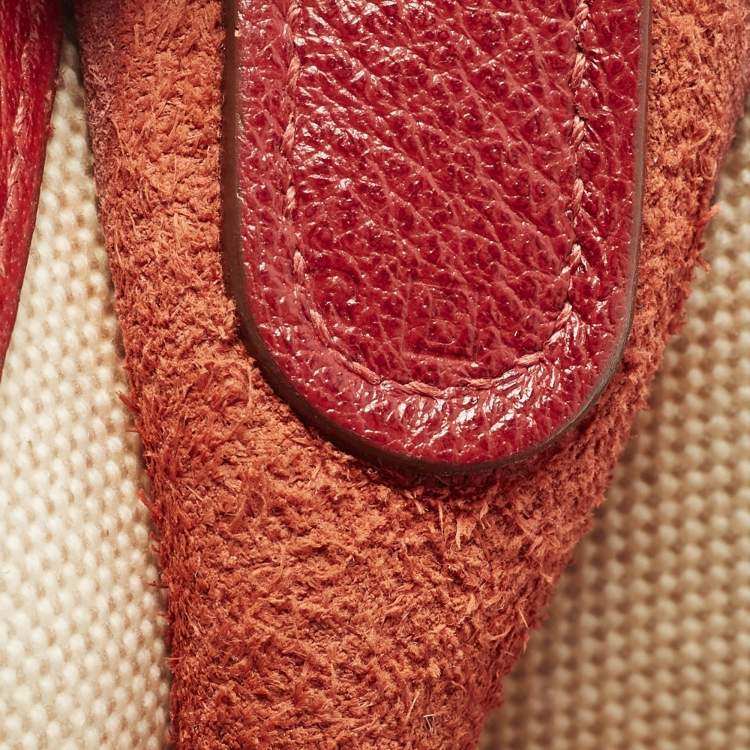 Pre Owned Hermes Evelyne I GM Ecru/Rouge Coated Canvas and Leather Shoulder Bag