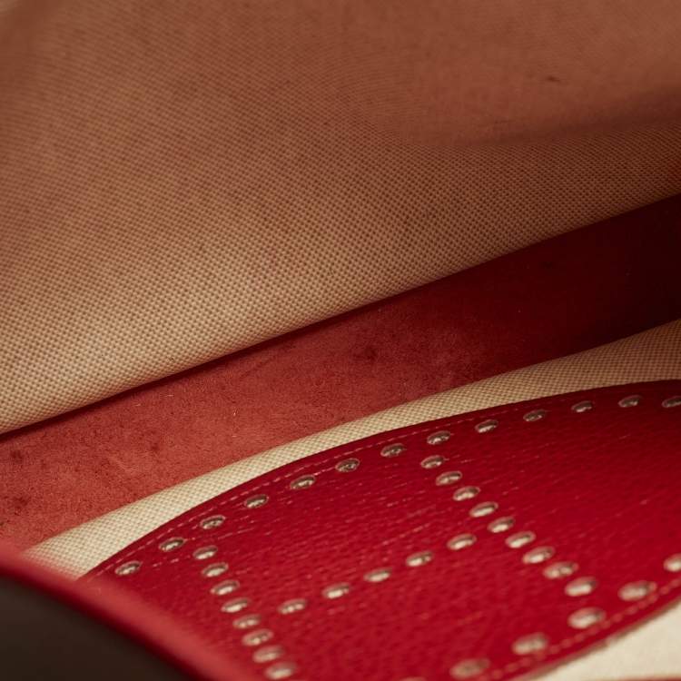 Pre Owned Hermes Evelyne I GM Ecru/Rouge Coated Canvas and Leather Shoulder Bag