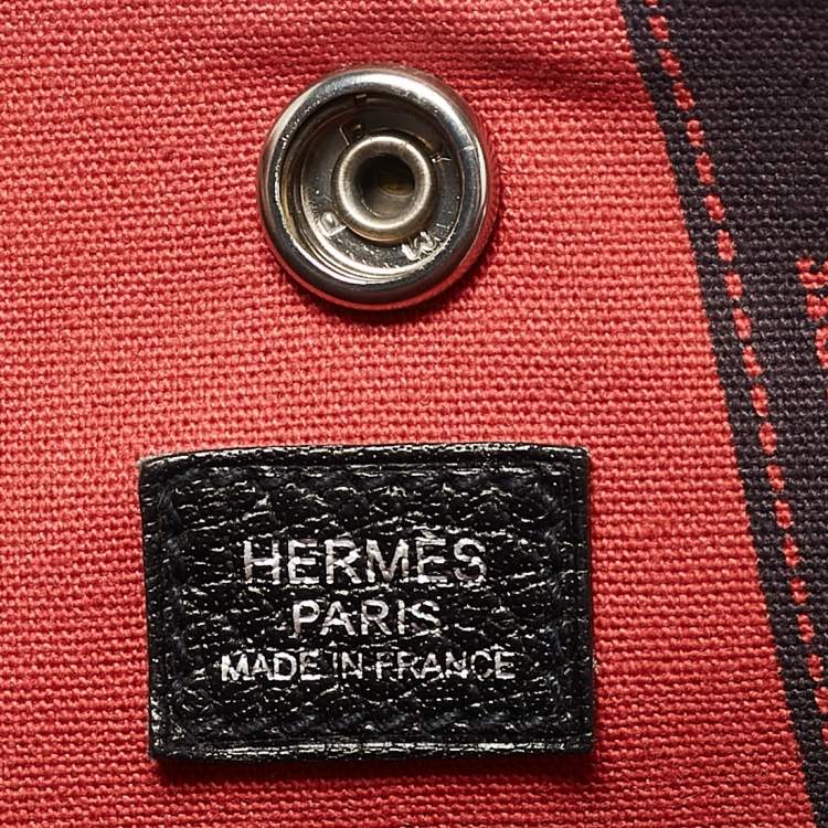 Pre Owned Hermès Ecru/Noir Toile and Buffalo Skipper Leather Garden Party 36 Bag
