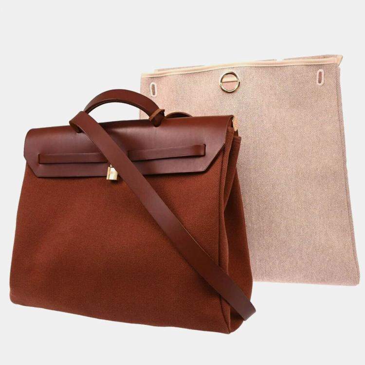 Pre Owned Hermes Brown Toile Officier H Herbag 39 Handbag