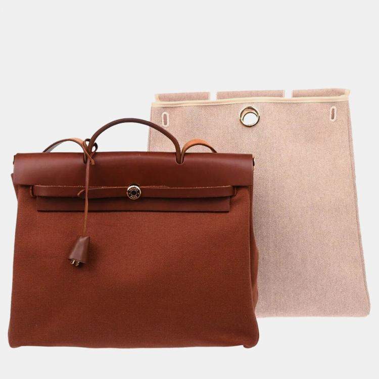 Pre Owned Hermes Brown Toile Officier H Herbag 39 Handbag