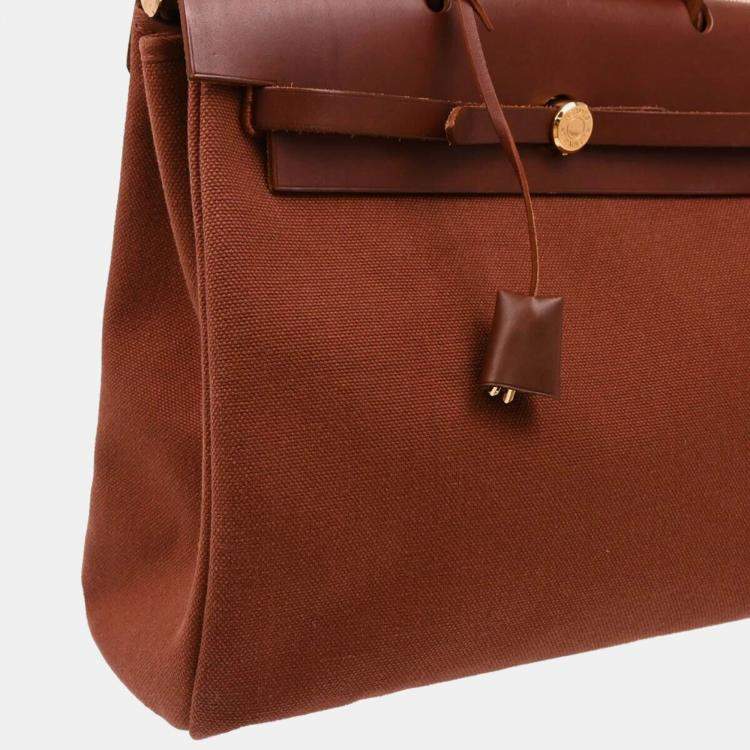 Pre Owned Hermes Brown Toile Officier H Herbag 39 Handbag