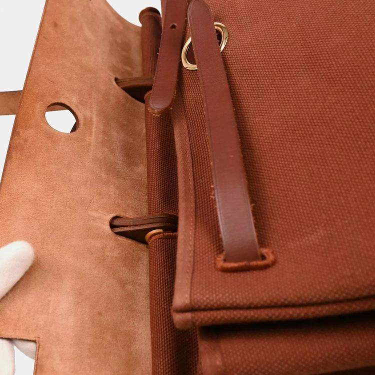 Pre Owned Hermes Brown Toile Officier H Herbag 39 Handbag