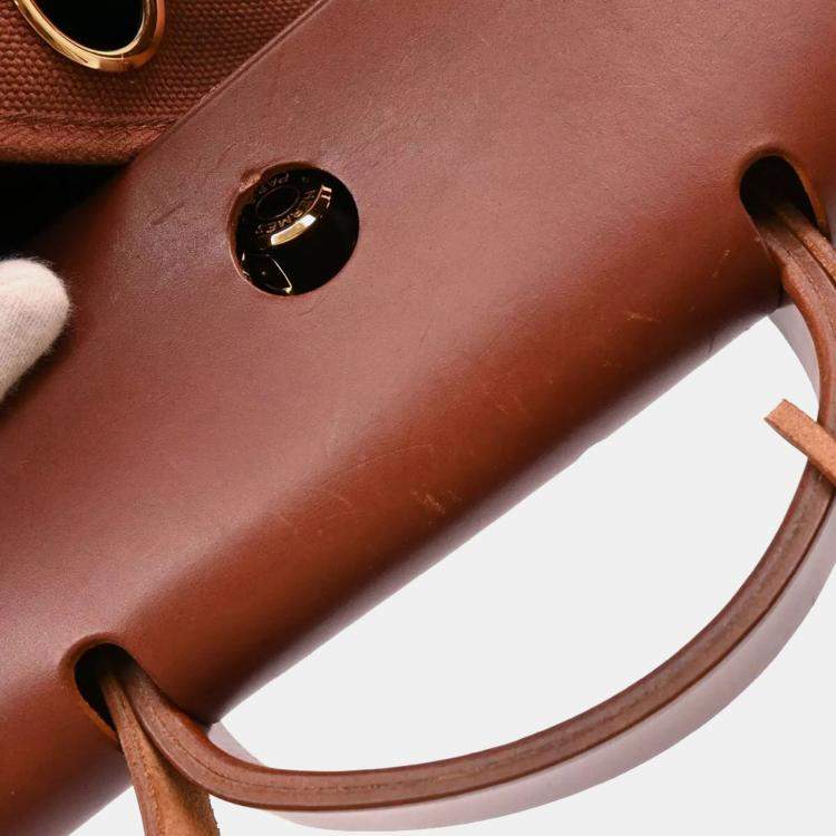 Pre Owned Hermes Brown Toile Officier H Herbag 39 Handbag