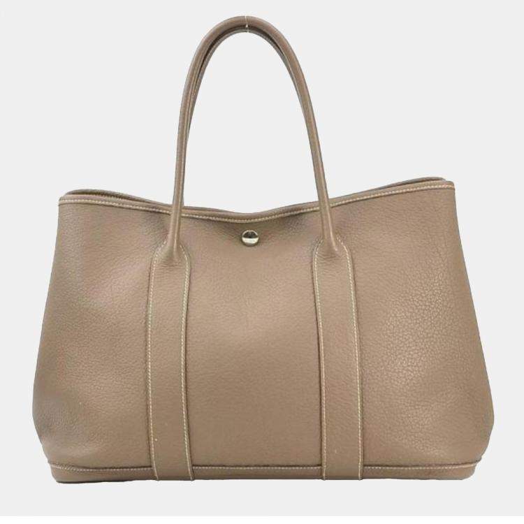 Pre Owned Hermes Etoupe Leather Garden Party 36 Tote Bag
