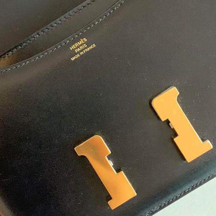 Pre Owned Hermes Black Box Leather Constance 19 Bag
